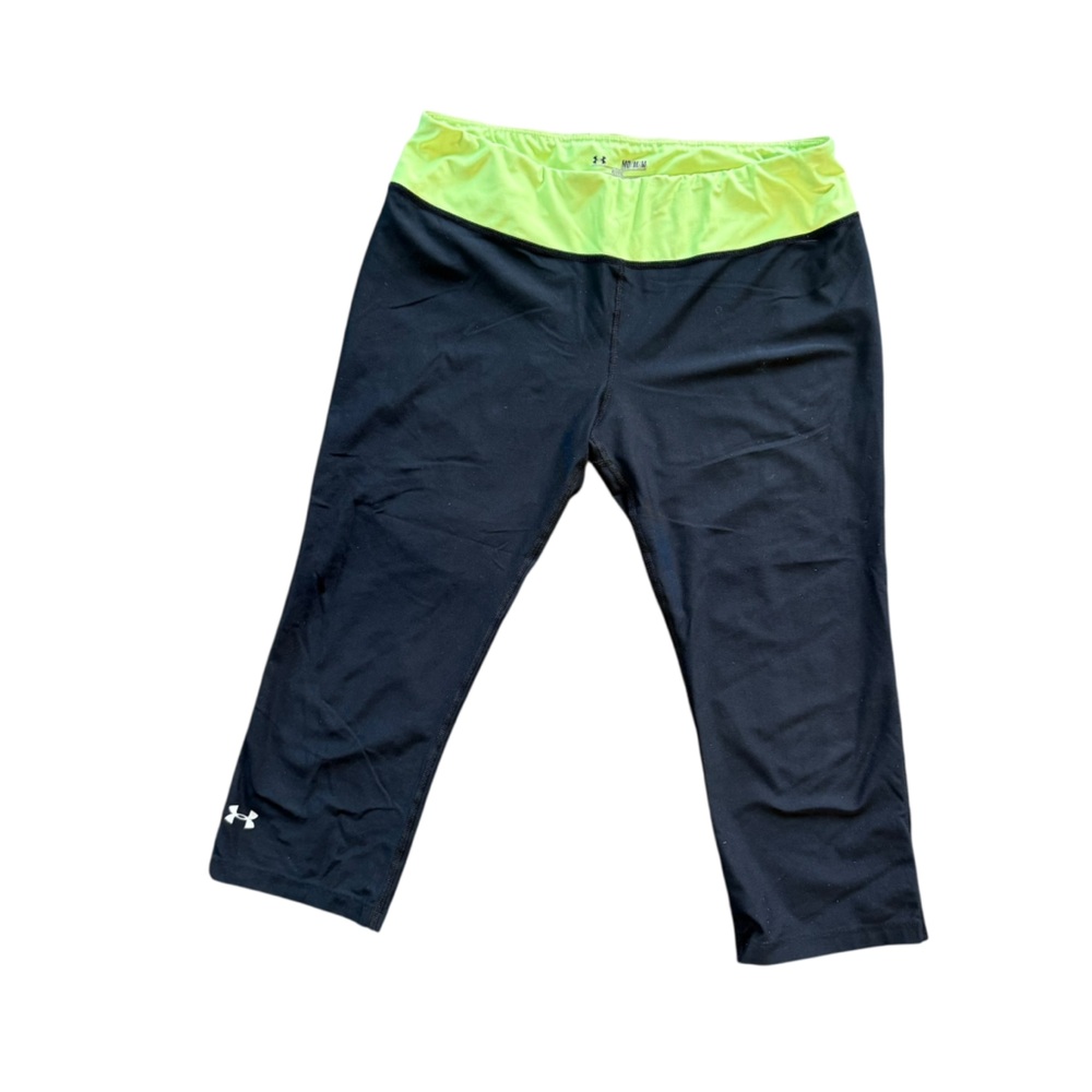 Under Armour Women's Black Leggings with Neon Green Waistband